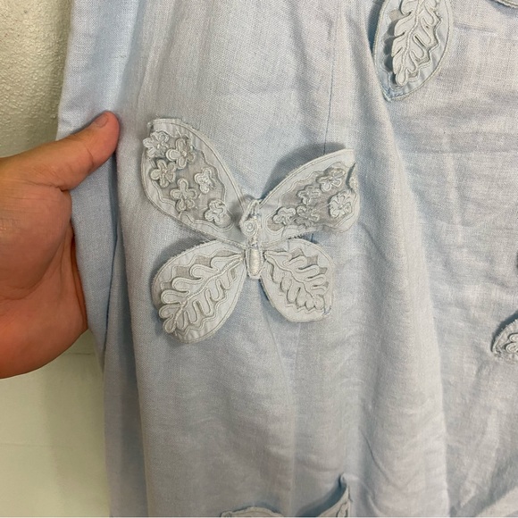 Anthropologie Maeve Linen Blend Applique Butterfly Dress Blue Size 2X - Picture 4 of 10